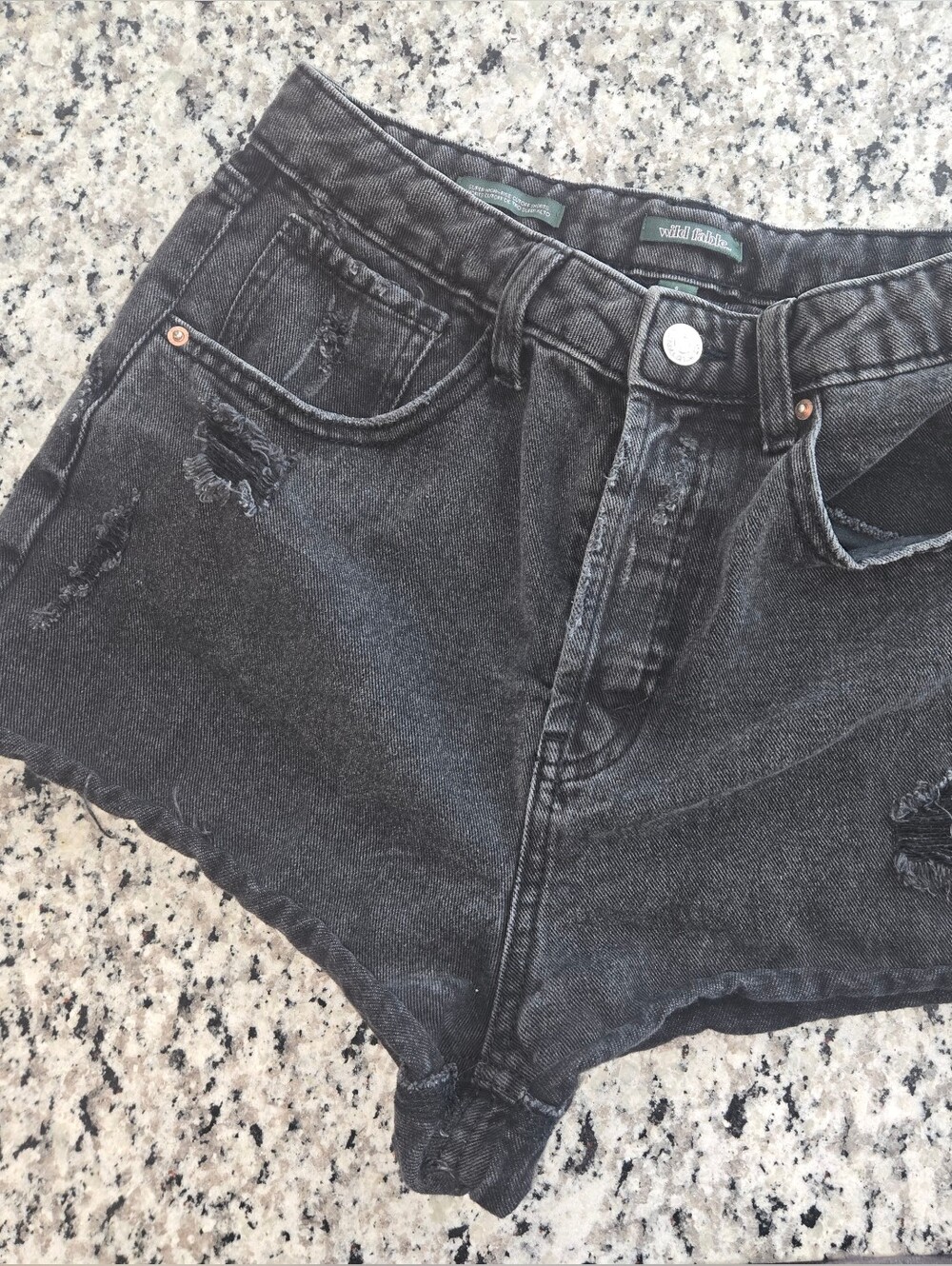 wild fable Black Distressed High-Rise Denim Shorts